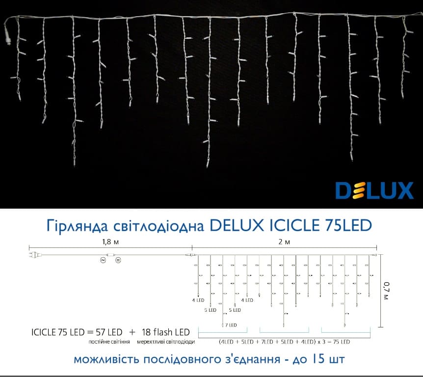 ó  Delux Icicle 75LED 2x0,7 18 flash IP44  (90020889)