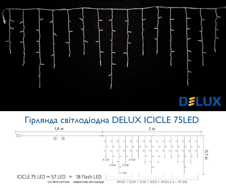    delux icicle 75led 2x0,7 18 flash ip44   (90020893)