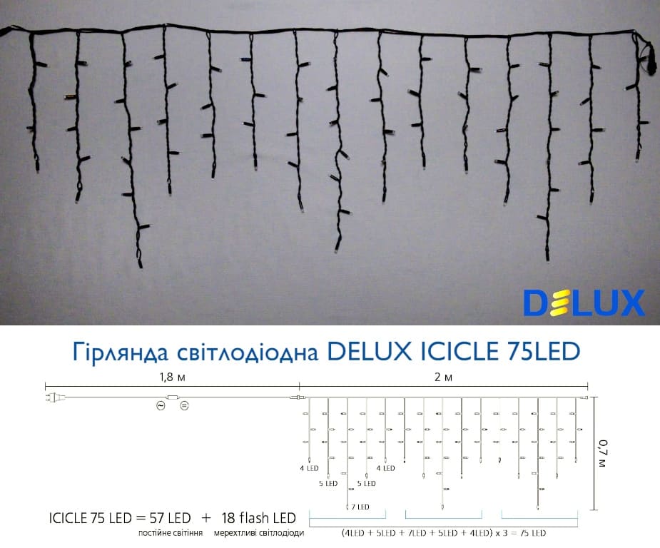    delux icicle 75led 2x0,7 18 flash ip44  (90020891)