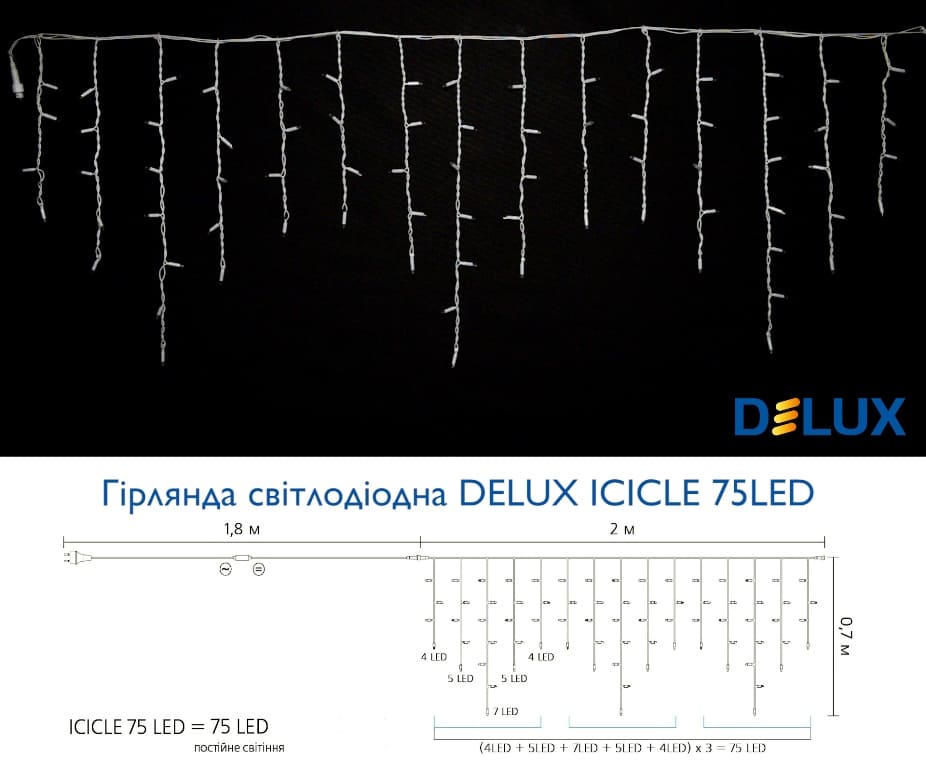    delux icicle 75led 2x0,7 ip44   (90020897)