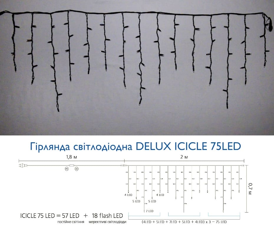    delux icicle 75led 2x0,7 18 flash ip44   (90020895)