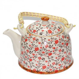 Фото чайник заварочный керамический с металлическим ситом красный цветок 900 мл