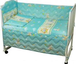 Фото комплект постельного белья + бортик в детскую кроватку руно бязь мышка с сыром голубой