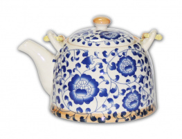 Фото чайник заварочный керамический с металлическим ситом синяя мальва 600 мл