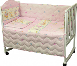 Фото комплект постельного белья + бортик в детскую кроватку руно бязь мышка с сыром розовый