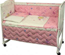 Фото комплект постельного белья + бортик в детскую кроватку руно бязь бабочки и цветочки розовый