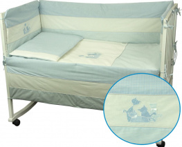 Фото комплект постельного белья + бортик в детскую кроватку руно бязь котята голубой