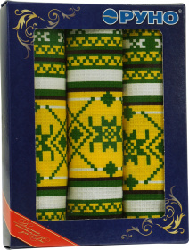 Фото набор кухонных полотенец руно в подарочной упаковке орнамент зеленый 35х70 3 шт