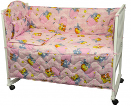 Фото комплект постельного белья + бортик в детскую кроватку руно бязь звери в кармашках розовый