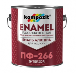 Эмаль напольная Kompozit ПФ - 266 красно-коричневая 0,9кг