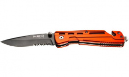 Фото нож складной neo tools с фиксатором, с лезвием для разрезания ремня